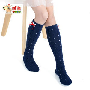 牧童童装春秋款女童波点蝴蝶结中筒袜 点亮2-13岁宝贝的穿搭时光